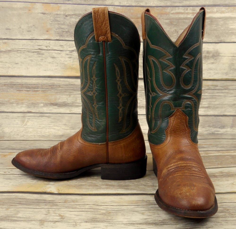 Mens 8 D Cowboy Boots Nocona Hunter Green Tan Brown Distressed | Etsy