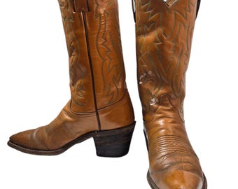Stivali da cowboy vintage Justin in pelle da uomo 7 D tacco destro alterato più alto