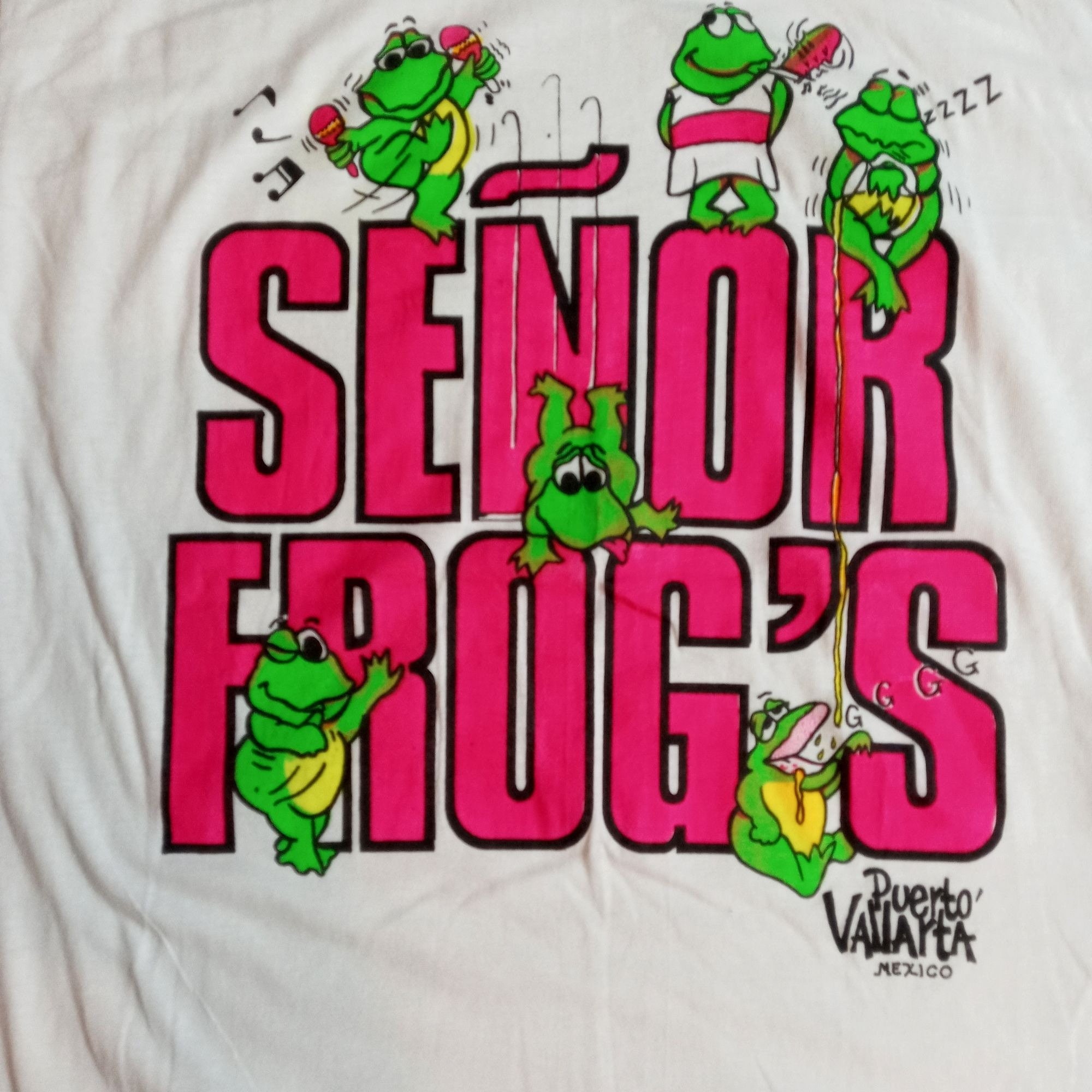 Senor Frogs T Shirt Puerto Vallarta Mexico Pink Green Vintage 