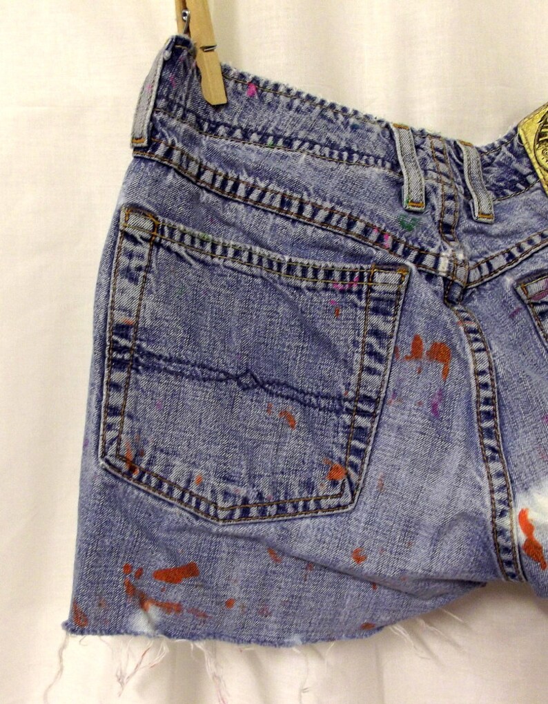 Cut Off Jean Shorts Lucky Brand Distressed size 0 ARTSY Pink Orange Boho image 5