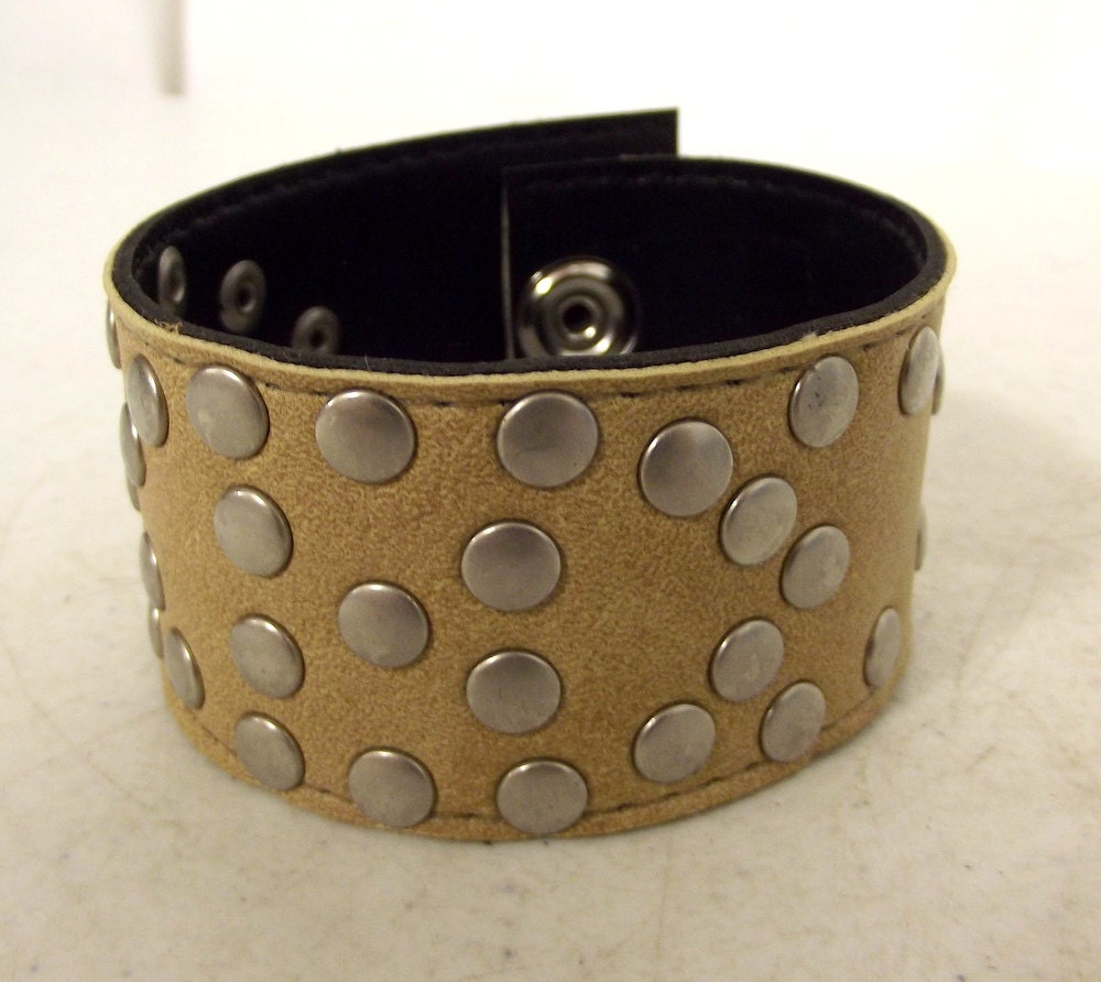 Tan Reclaimed Cuff Bracelet With Silver Studs Western Boho | Etsy