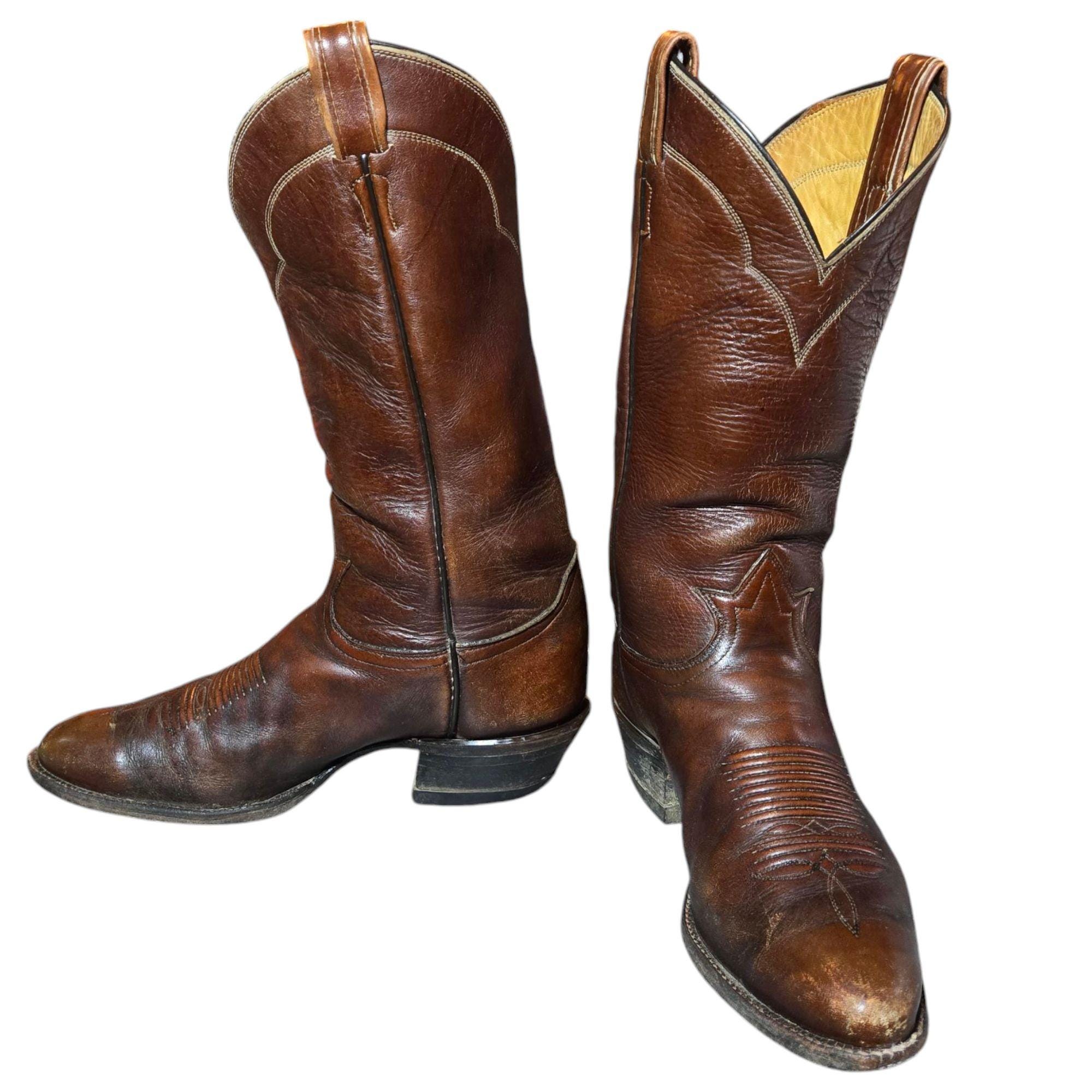 Vtg 90s Tony Lama Brown Leather Cowboy Boots Men 10.5 EE USA Western Point #5055 10.5D Vintage Tony Lama Brown Armadillo Lizard Skin Leather  main image 4