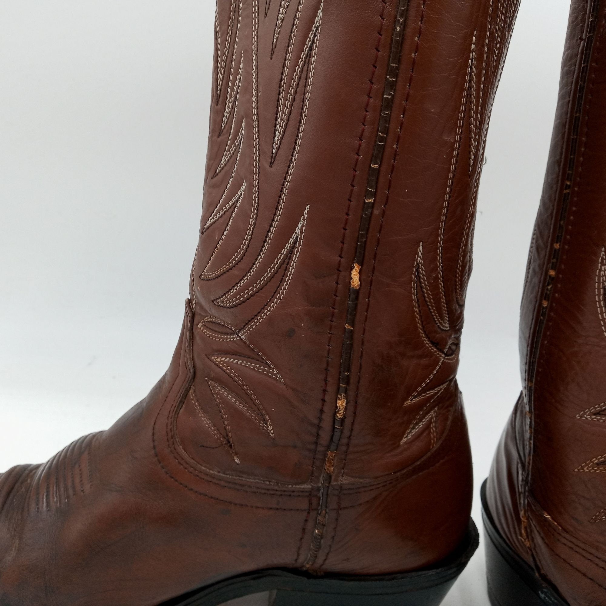 Vintage Brown Leather Mens 7 D Cowboy Boots Country Western Chore Work Vintage Brown Leather Cowboy Boots Mens 7 D Country Western  main image 3