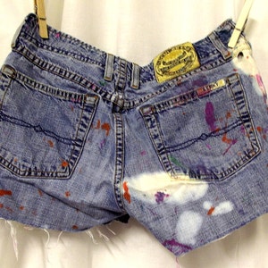 Cut Off Jean Shorts Lucky Brand Distressed size 0 ARTSY Pink Orange Boho image 3