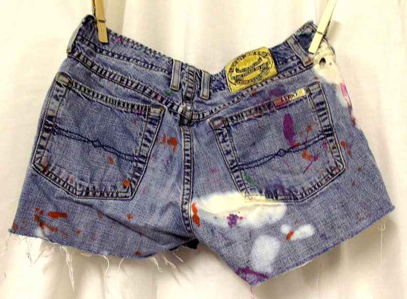 Cut Off Jean Shorts Lucky Brand Distressed size 0 ARTSY Pink Orange Boho image 3