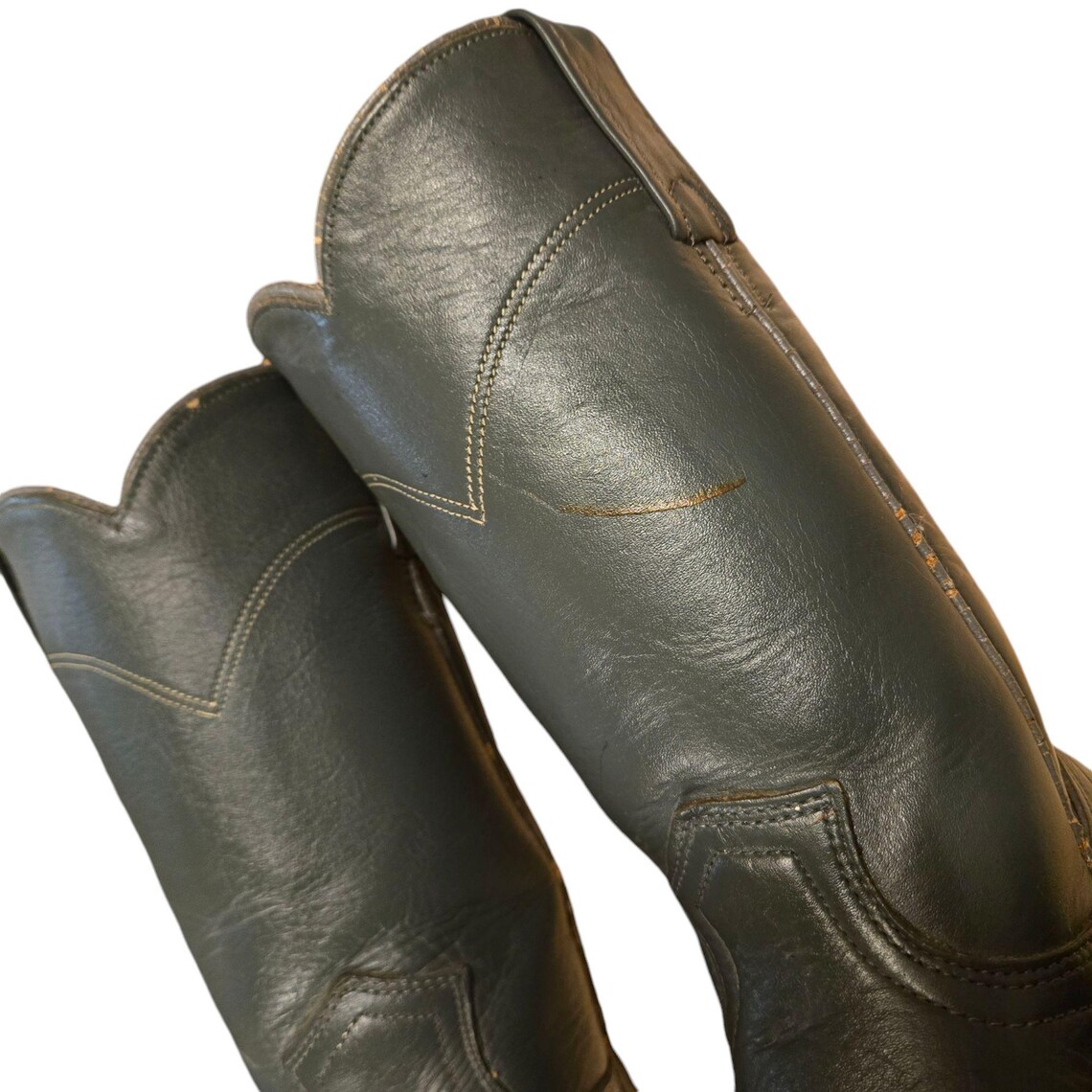Acme Cowboy Boots Gray Leather Womens 6 M Vintage Ladies Roper Style, foto 4 di 5