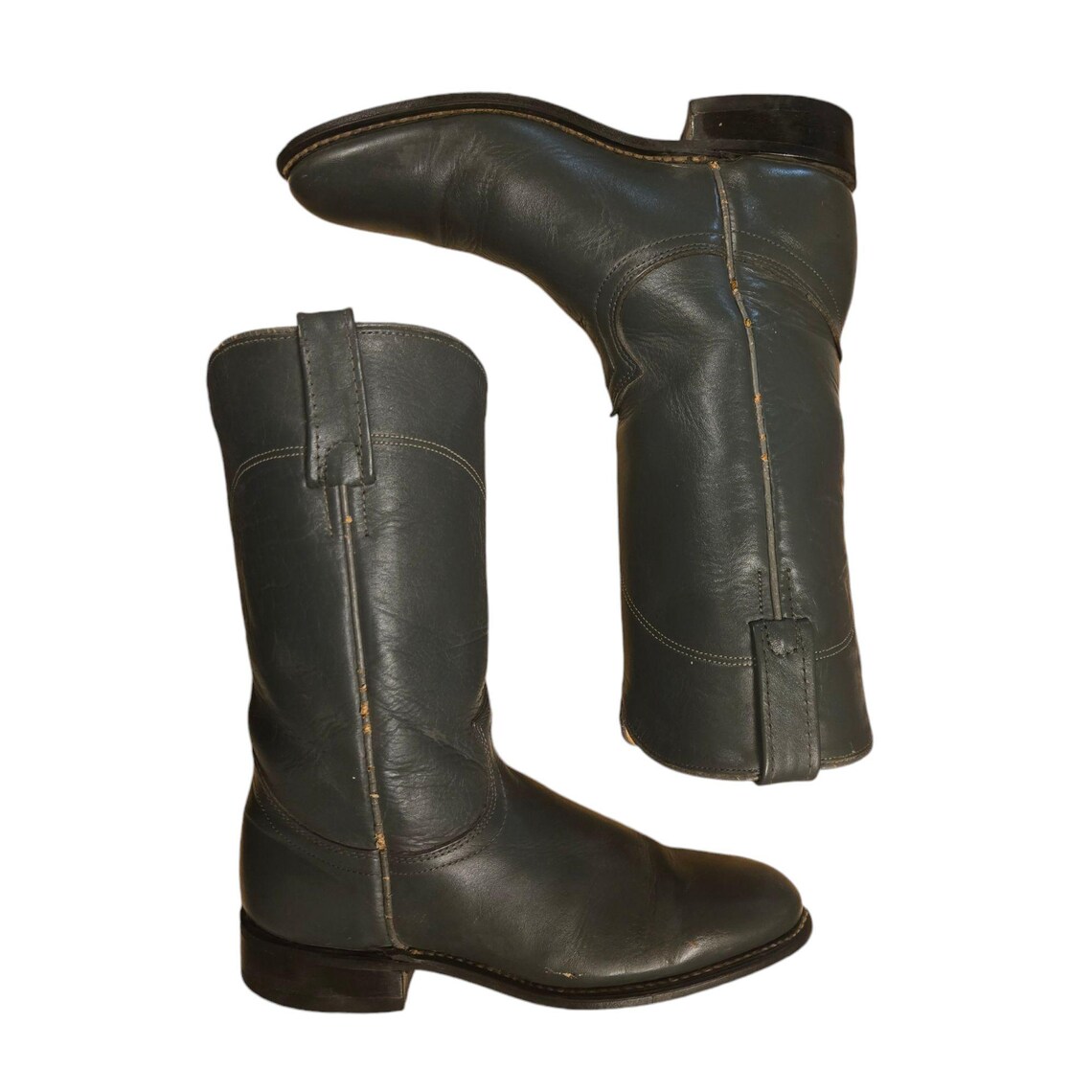 Acme Cowboy Boots Gray Leather Womens 6 M Vintage Ladies Roper Style, foto 2 di 5