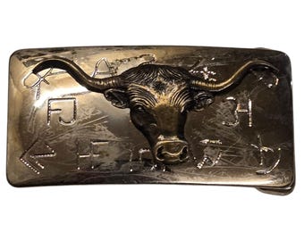 Vintage Western Belt Buckle Small Longhorn Bull Metal Cowboy Style