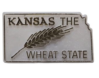 Kansas The Wheat State Pamiątkowa broszka podróżna kolekcjonerska KS plastikowa broszka vintage