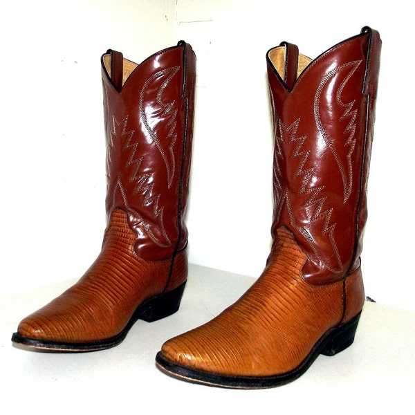 Brown western cowboy boots - brown with faux lizard foot --  size 9.5 M or cowgirl size 11