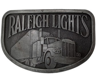 Vintage Trucker Belt Buckle Cowboy Silver Western Wear Raleigh Lights