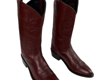 Vintage Burgundy Cowboy Boots Mens 11 D Maroon Red Country Western Wear