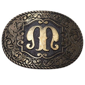 Initial M Belt Buckle Vintage Name Letter Brass Vintage Western Cowboy Rodeo