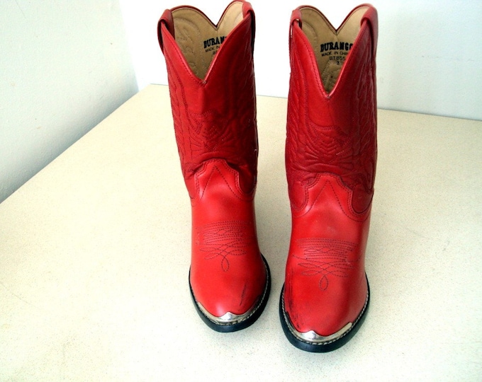 Vintage Red Durango Cowgirl Boots With Silver Tips With Great