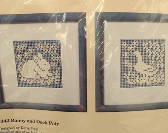 Bunny And Duck Lace Darning Craft Kit Sewing Vintage 1988 Embroidery Creative Circle