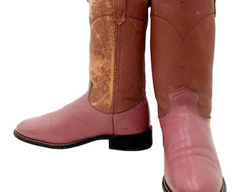 Distressed Acme Cowboy Boots Pink Mauve Ladies Size 6.5 M Cowgirl Western