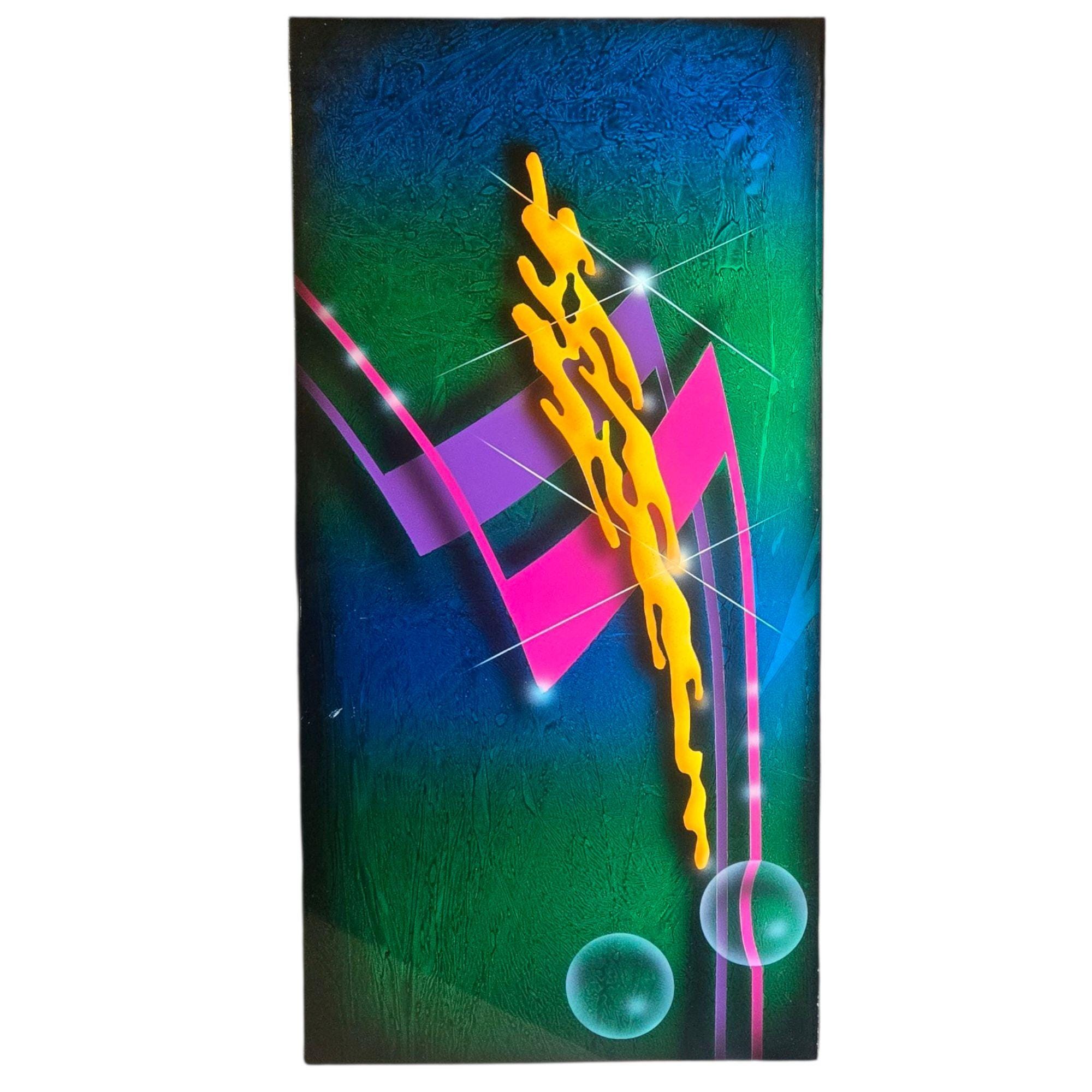 Modern Abstract Wall Art Metal 1990s Memphis Style 24 X 12 Green