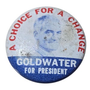 Vintage 1964 Goldwater For President-campagne speldknop rood wit blauw