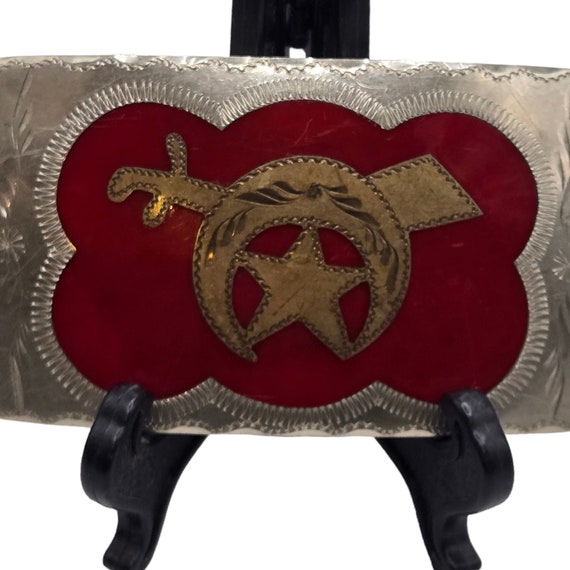 Vintage Shriners Belt Buckle Handcrafted Silver Red Masonic Society View 5