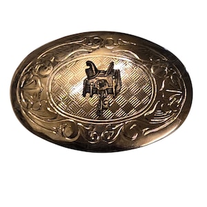 Vintage Western Saddle Belt Buckle Cowboy Silver Tone Rodeo Roper USA