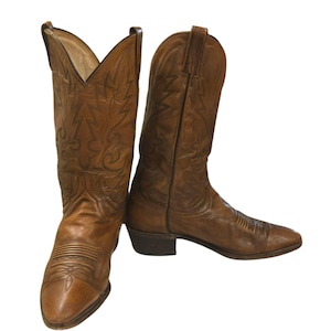 Dan Post Cowboy Boots Vintage Mens 10.5 B Narrow Brown Leather Western Rockabilly