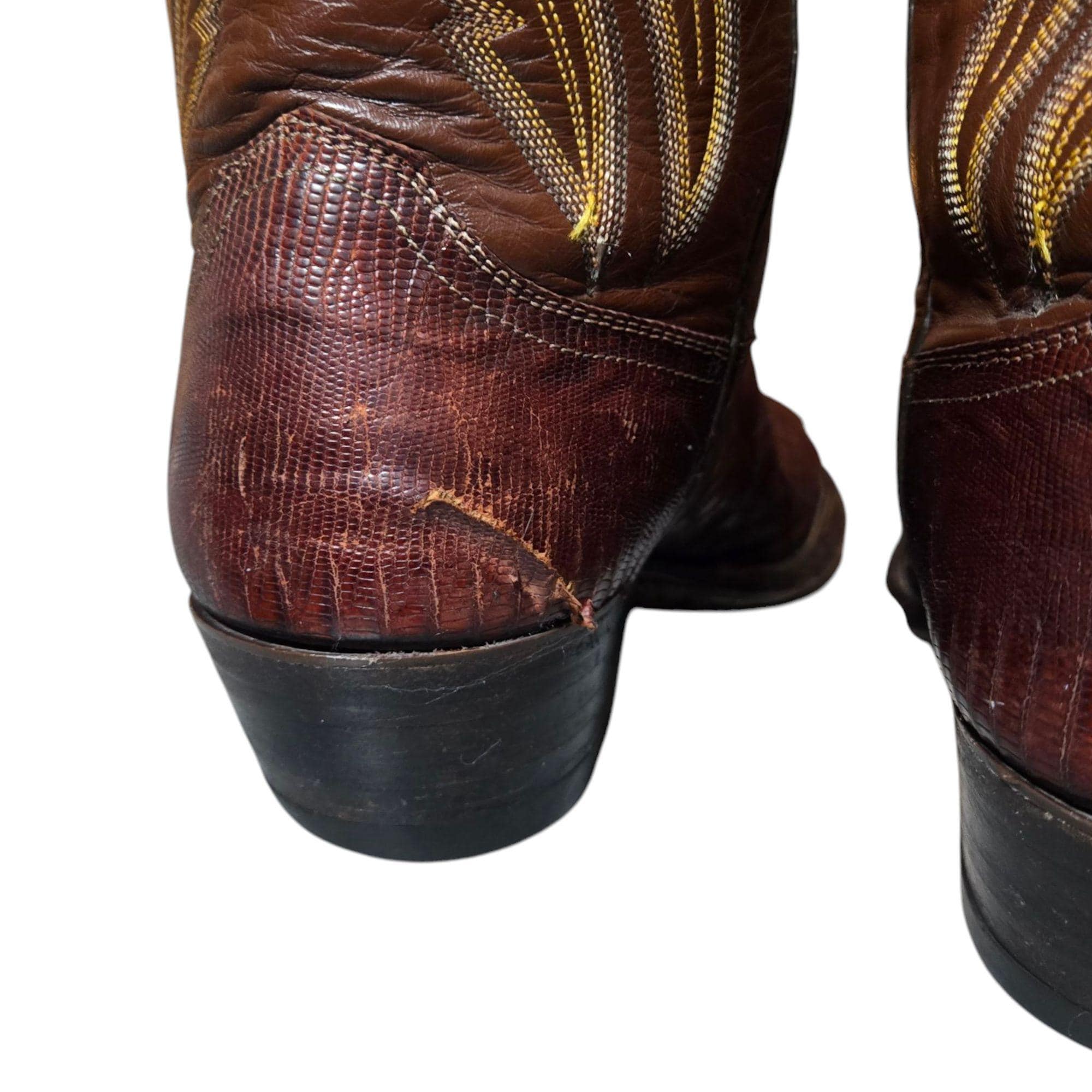 Vintage Justin Cowboy Boots Brown Lizard Mens 9.5 D Distressed USA