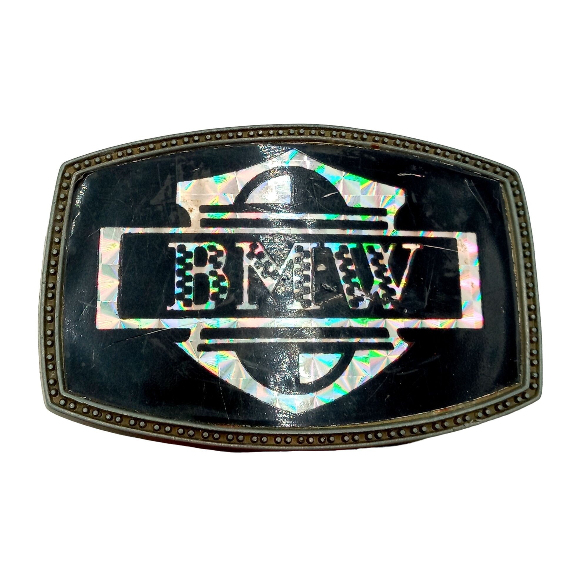 BMW Belt Buckle Vintage Car Collectible Well Worn Black Auto Mechanic