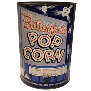 Vintage Butterflake Popcorn Tin Large 9 In Cedar Rapids Collectible Advertising
