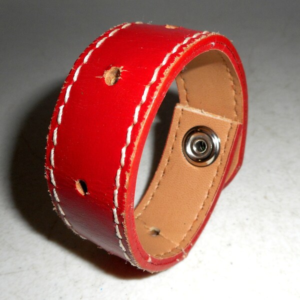 Red Leather Cuff Bracelet Upcycled Western Boho Hippie Jewelry Reclaimed