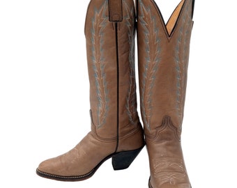 Abilene Womens Cowboy Boots Tall Taupe Leather 5 M Western Cowgirl Ladies