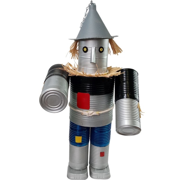 Vintage Tin Man Scarecrow Sculpture Wizard Of Oz Folk Art Recycled Robot