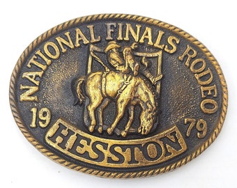 1979 Hesston Rodeo Belt Buckle National Finals Bareback Horse Vintage Cowboy