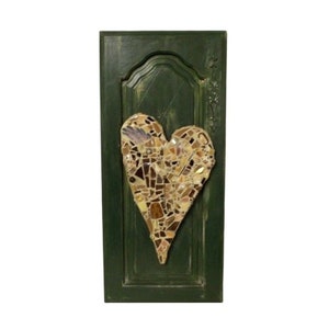 OOAK Heart Wall Art Large Found Object Assemblage Folk Art Green Tan Brown