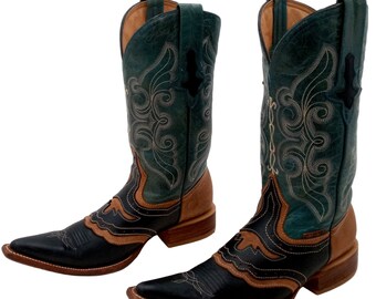 Pointy Toe Cowboy Boots Green Brown Black Mens 6 7 Western Rockabilly Shoes