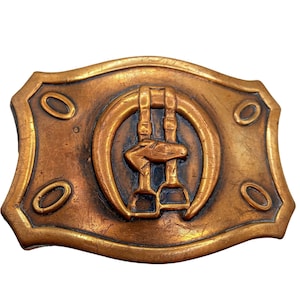 Western Horse Belt Buckle Stirrups Brass Vintage Cowboy Rodeo Country