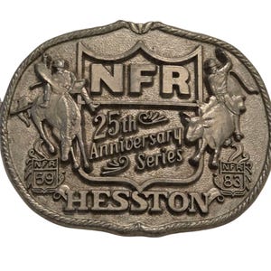 Fibbia per cintura da rodeo Hesston del 1983, Bronc Bull Rider NFR Cowboy Vintage National Finals