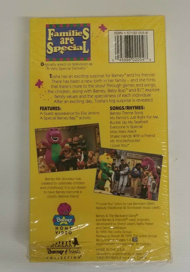 Barney And Friends Families Are Special VHS Sing Along 1995 | Etsy