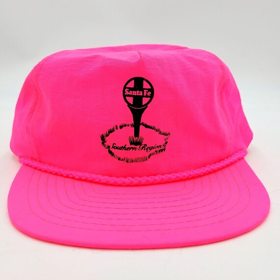 Vintage Santa Fe Cap Hat Dad Trucker Nissin Pink Nylon Adjustable Train Railroad