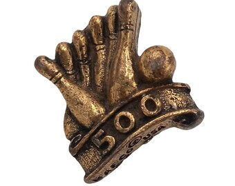 Ancienne épingle à Chapeau / Revers En Laiton - Forme Boule De Bowling Et Quilles, 1/2 Pouce