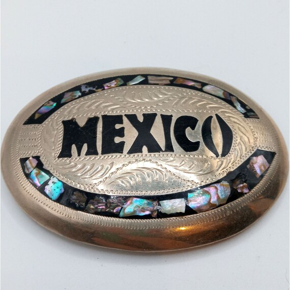 Mexico Belt Buckle Abalone Shell Western Wear Country… Gem