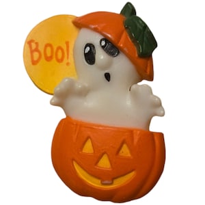 Halloween Ghost In Pumpkin Brooch Pin JOL Vintage Hallmark Jack O Lantern