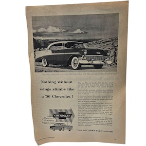 Original 1956 Chevrolet Magazine Advertisement Page Vintage Car Ad Chevy
