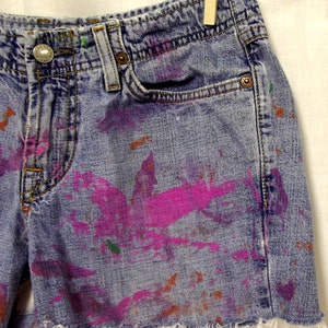 Cut Off Jean Shorts Lucky Brand Distressed size 0 ARTSY Pink Orange Boho image 2