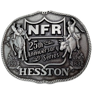 1983 Hesston NFR Belt Buckle Bronc Bull Riding Cowboy Vintage National Finals Rodeo