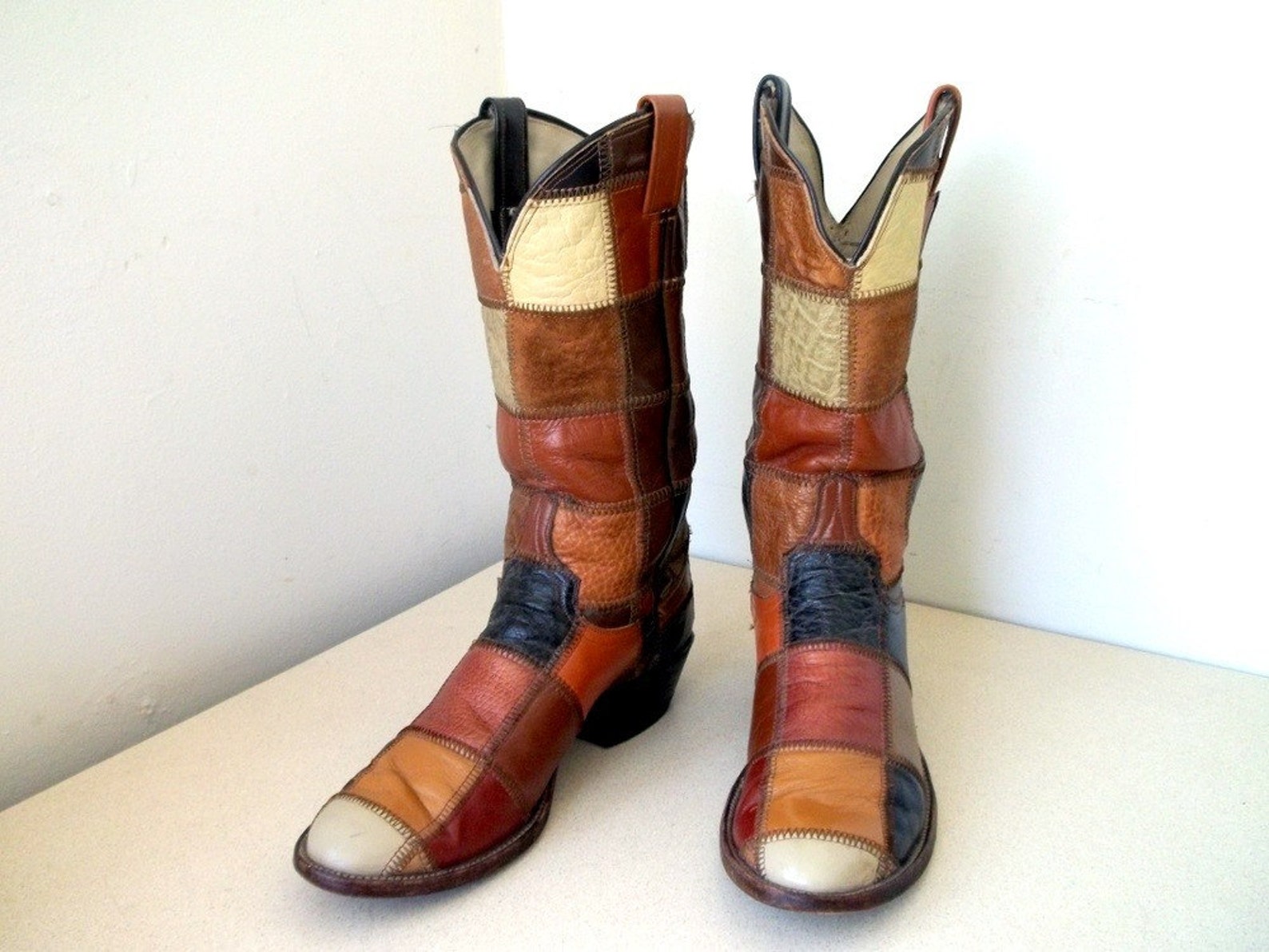 Super Vintage Larry Mahan Patchwork Cowboy Boots size Etsy