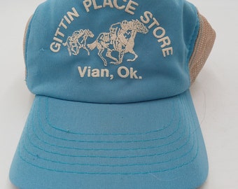 Vian Oklahoma Mesh Snapback Cap Gittin Place Store Trucker Hat 1980s Dad Cap Blue White