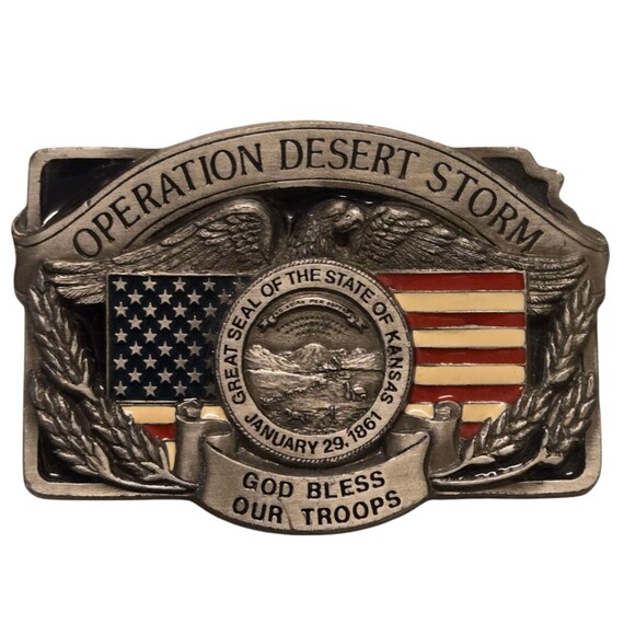 Operation Desert Storm Belt Buckle Kansas Commemorative Patriotic