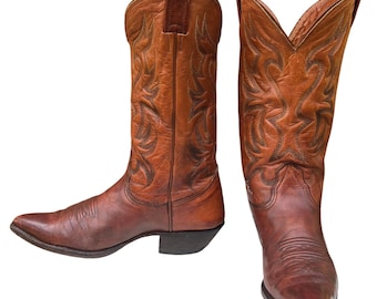 Vintage Nocona Cowboy Boots Brown Leather Mens 9.5 C Narrow Western Wear USA