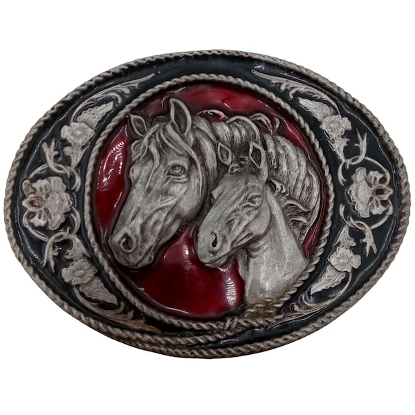 Horse And Colt Belt Buckle Vintage Western Cowboy Mare Foal Country 1991