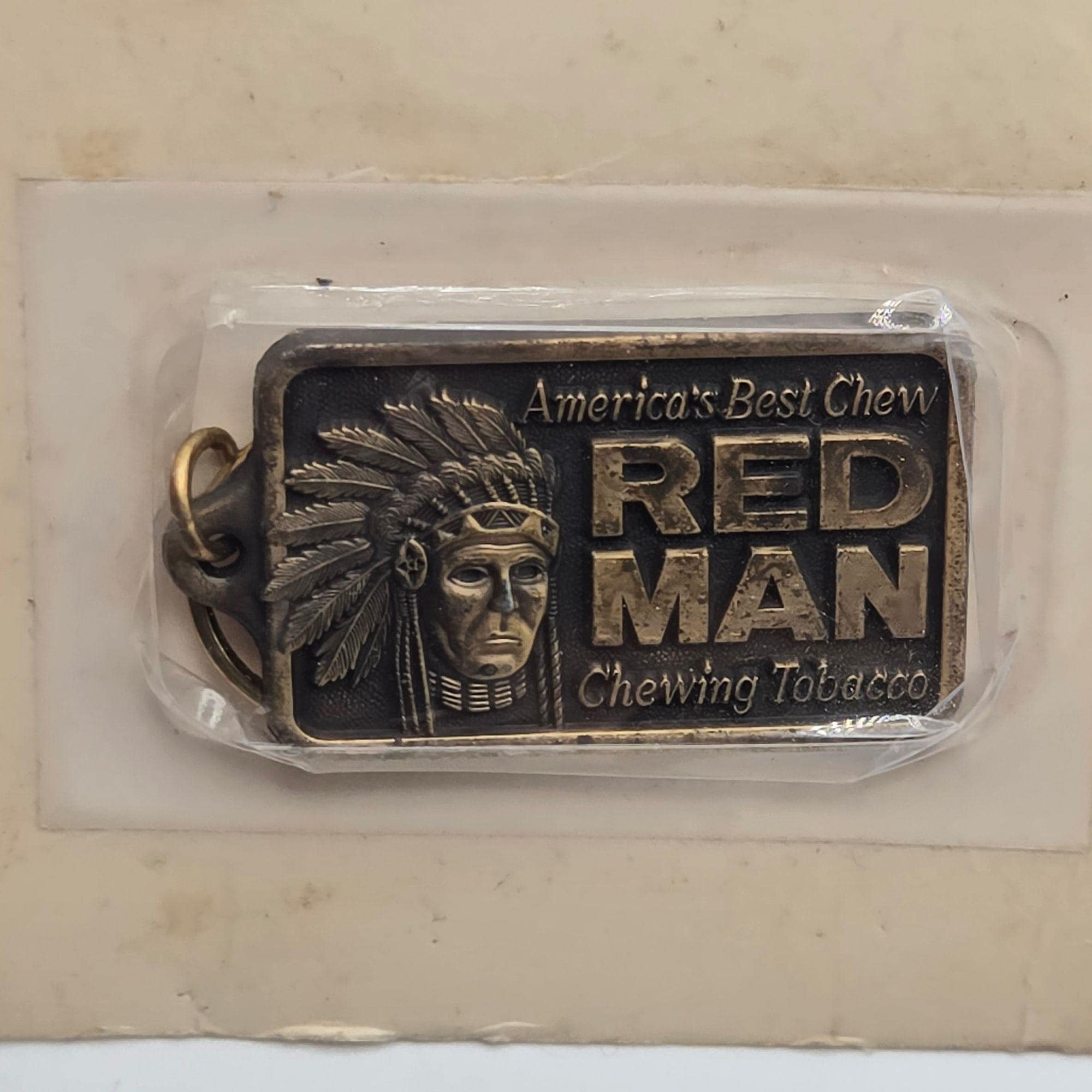 Vintage Red Man Chewing Tobacco Keychain Chew Advertising Collectible NOS